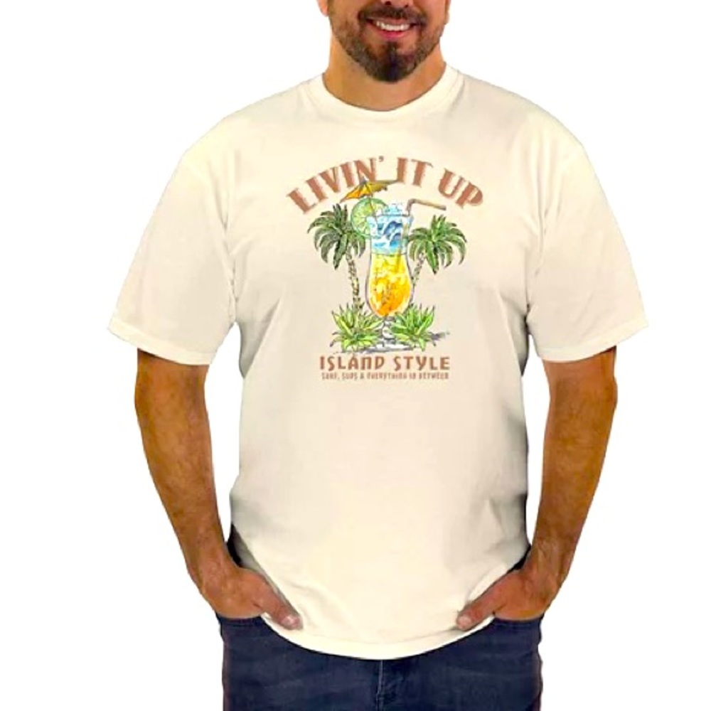 Newport Blue Livin' It Up Graphic Tee
 Tropical T Shirt Cocktail Shirt Men’s XL